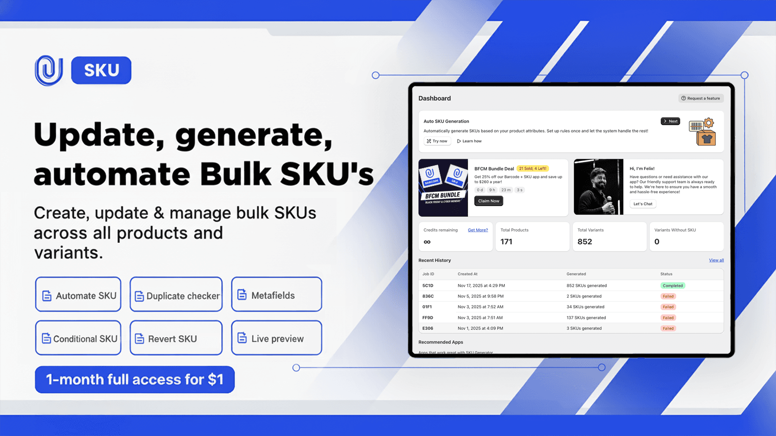 Bulk Editor for SKU Code series on All products or Variants