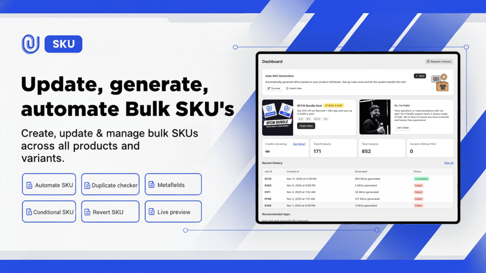 Bulk Editor for SKU Code series on All products or Variants