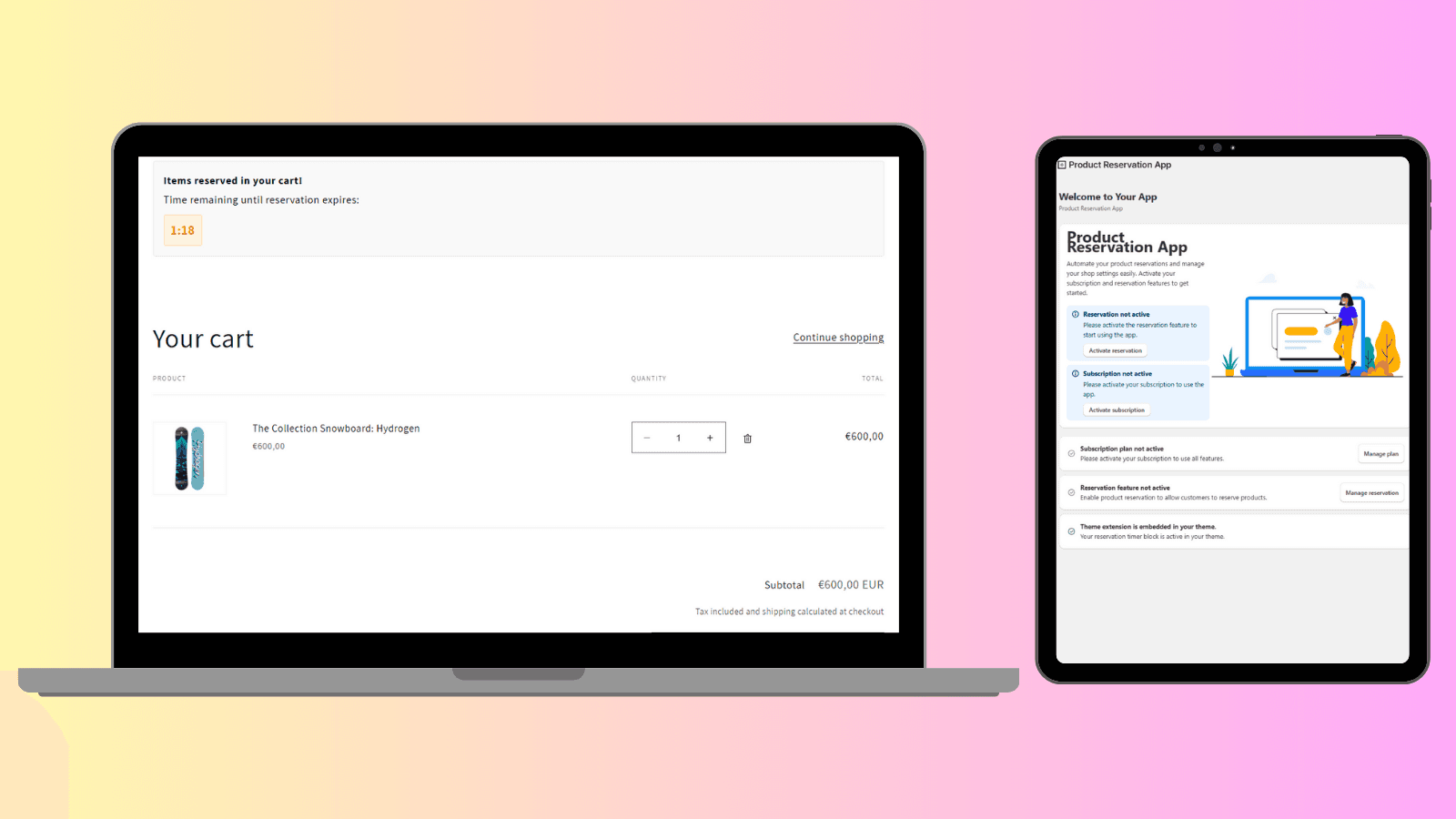Product reservation App Features and Settings