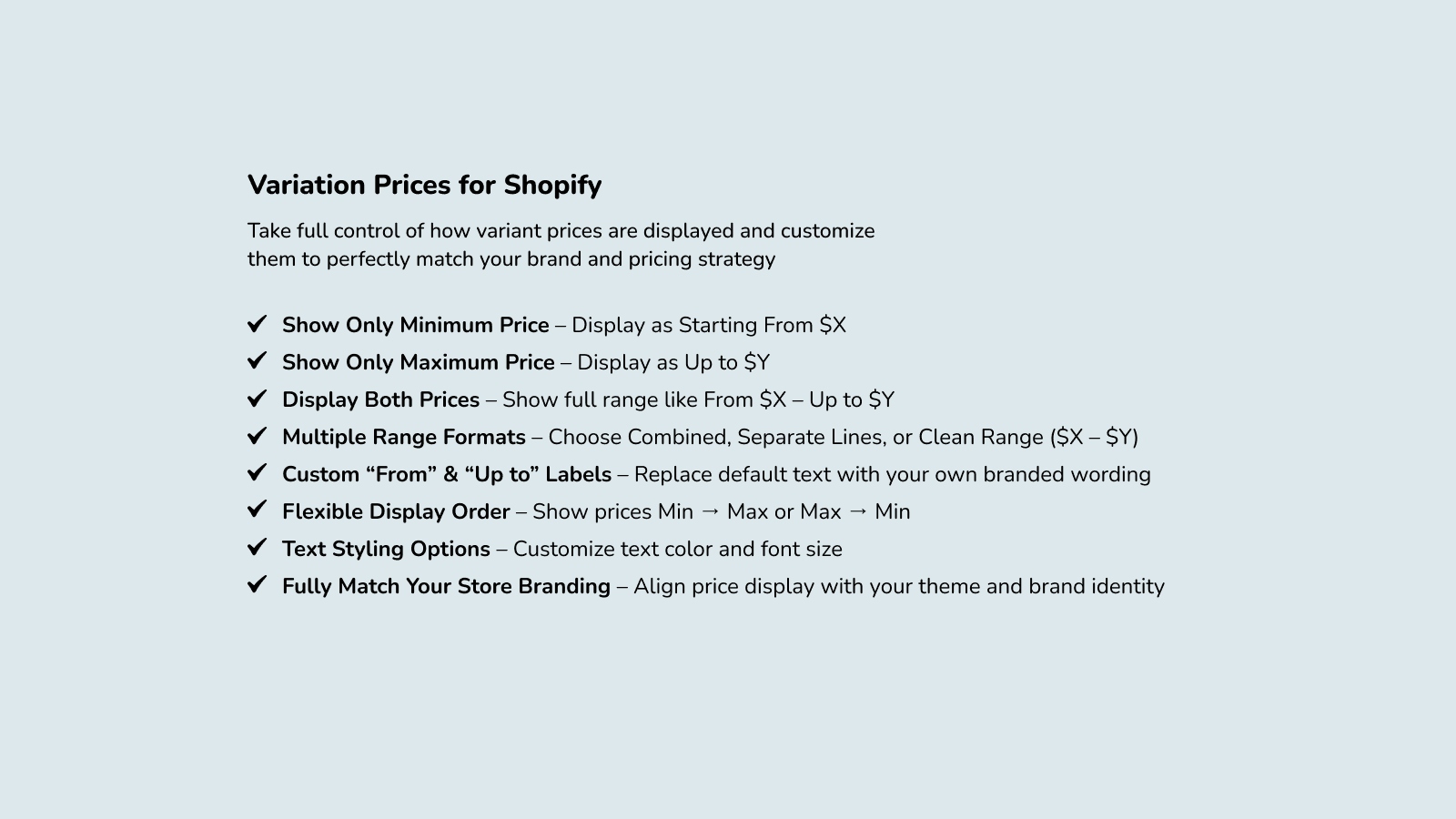 Variant Price Range for Shopify