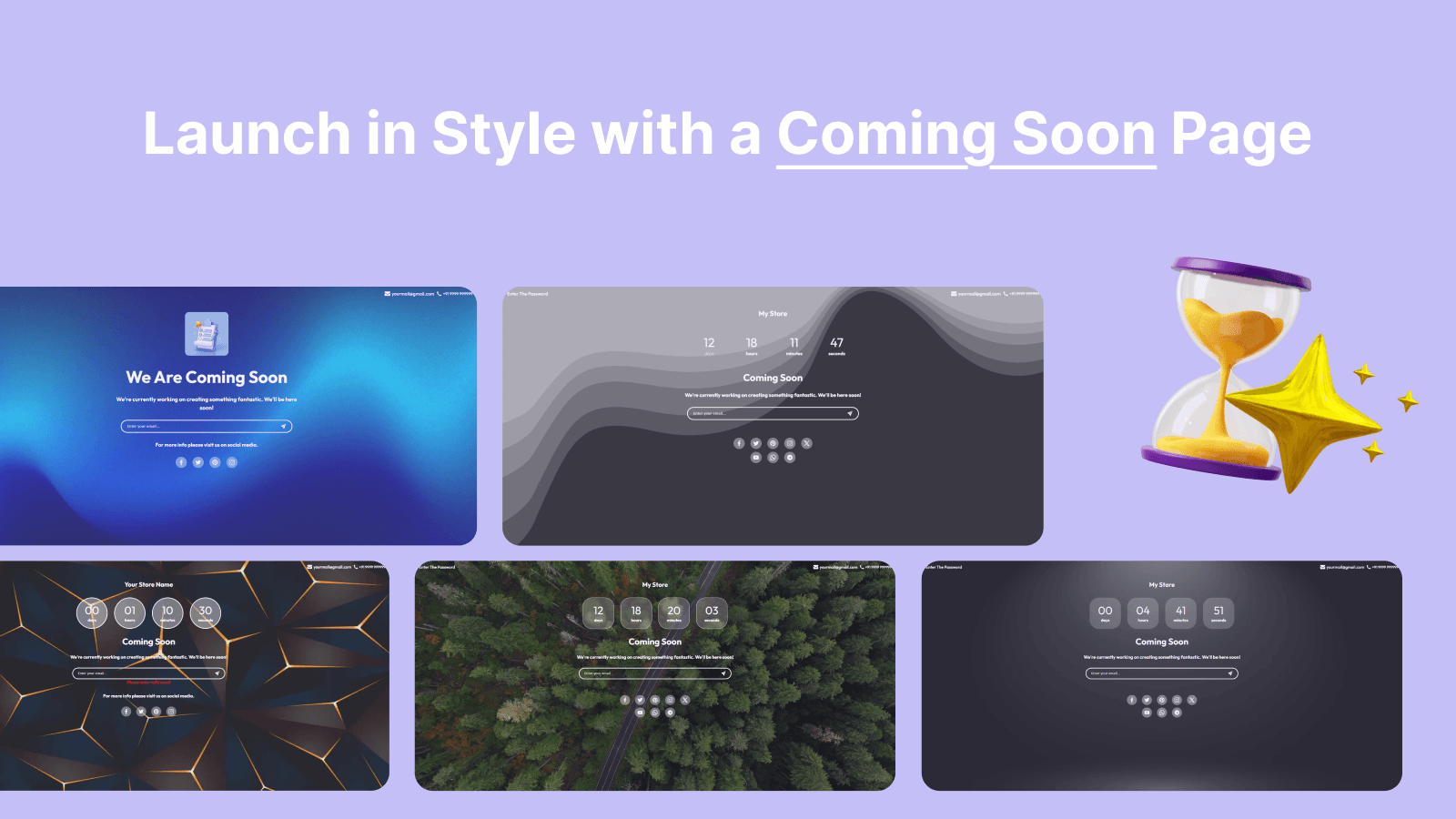Coming soon page, different templates