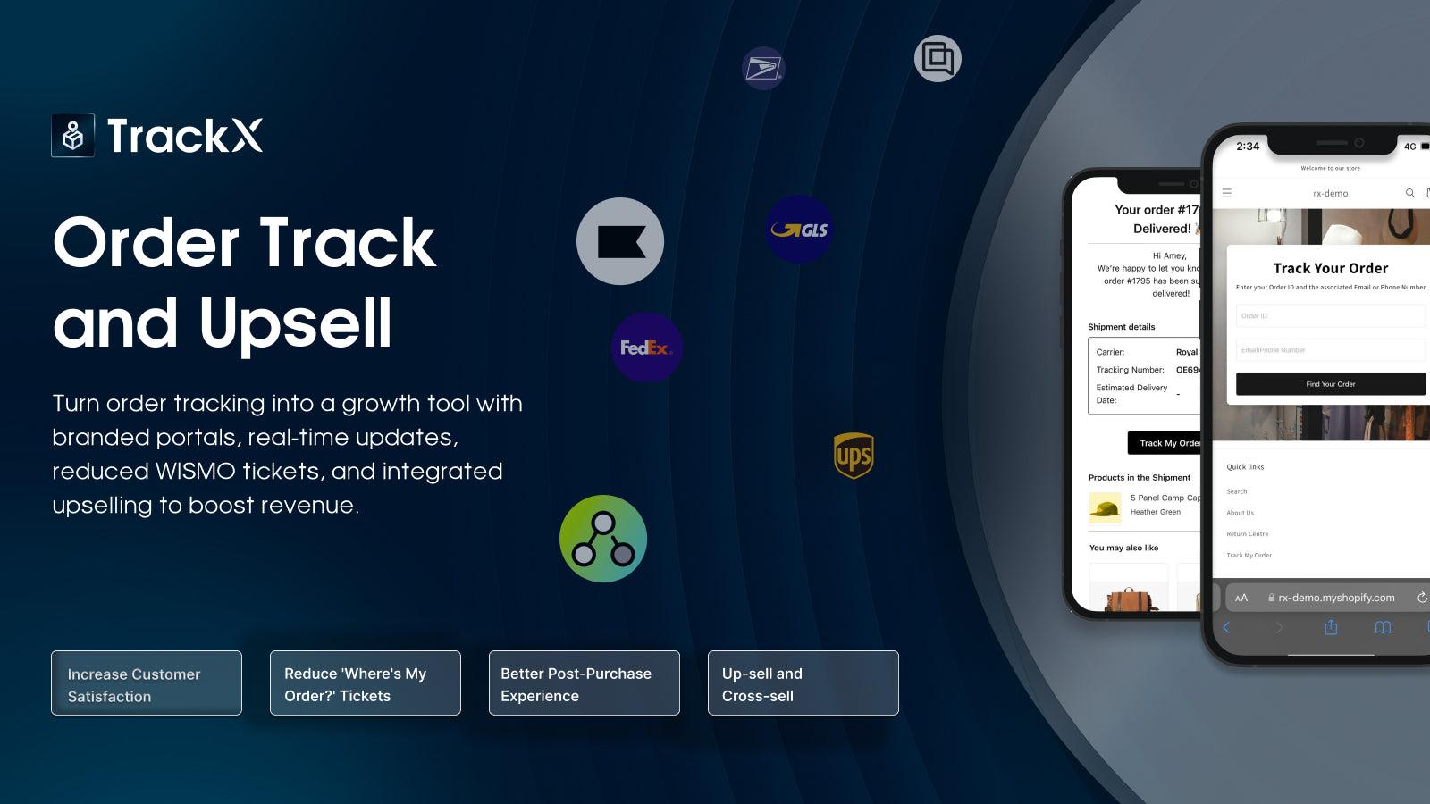 TrackX Order Tracking, Custom Notifications & Upsell features.
