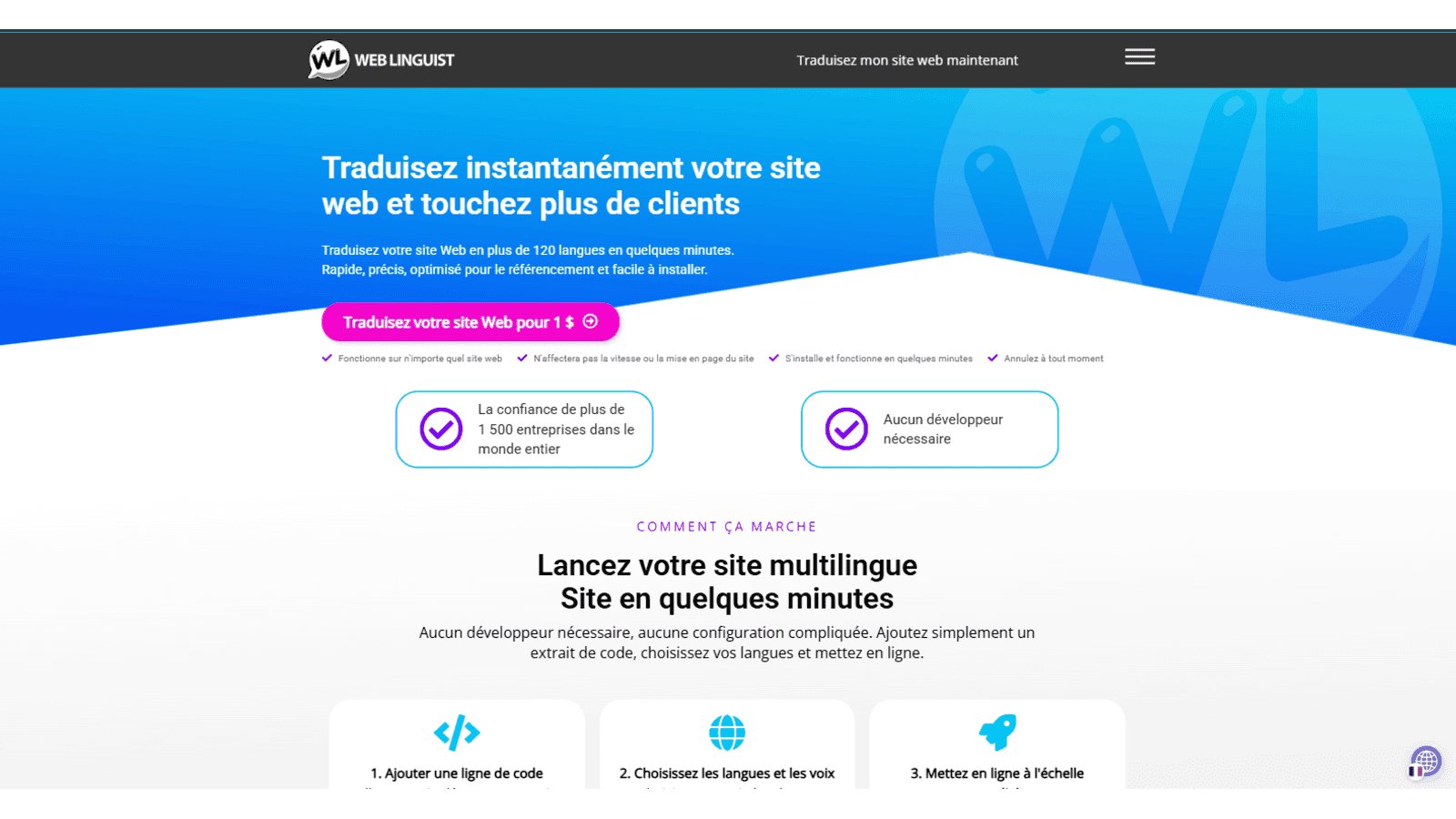 Web Linguist language switcher translating sit in French (fr-FR)