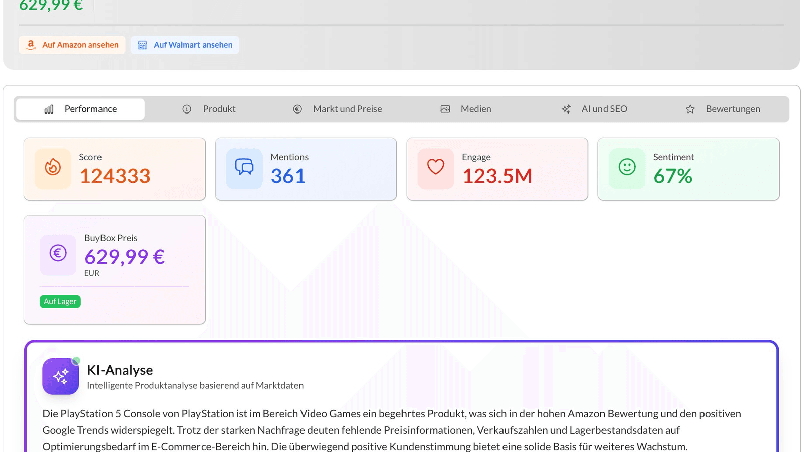 Performance KPIs with AI-powered product analysis