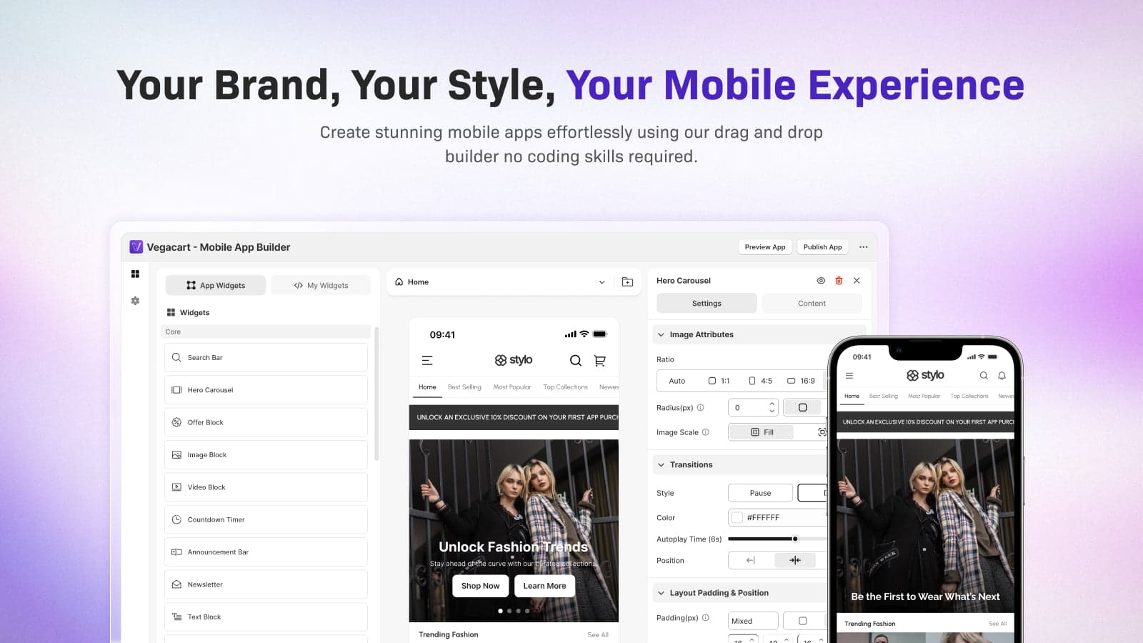 Build mobile app with drag and drop widgets preview