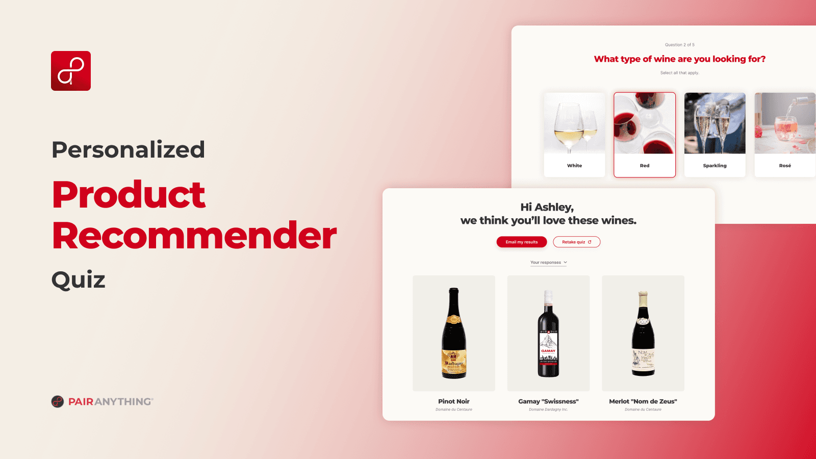 Personalized quiz to guide shoppers to the perfect wine choice.
