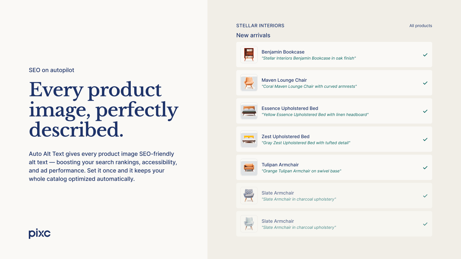 Every product image gets SEO-friendly alt text automatically
