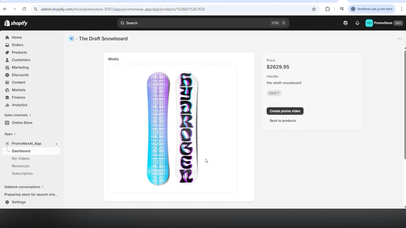 Shopify product video generator dashboard PromoNexAI