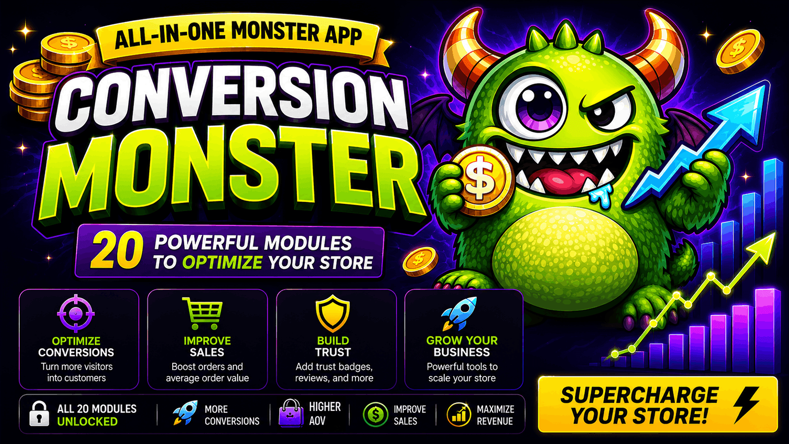 increase sales and aov with conversion monster CRO shopify app