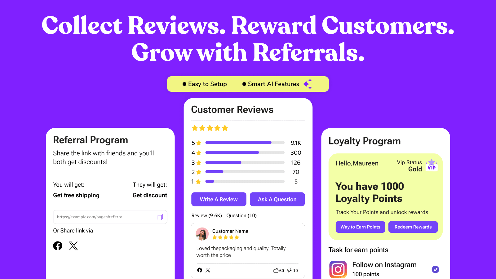 Product reviews, customer loyalty reward& referral marketing app