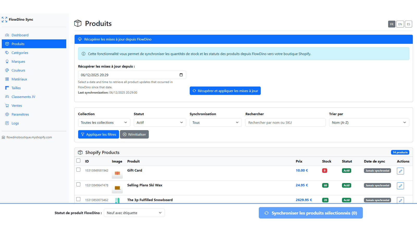 Page produit Synchronisation produit et stock