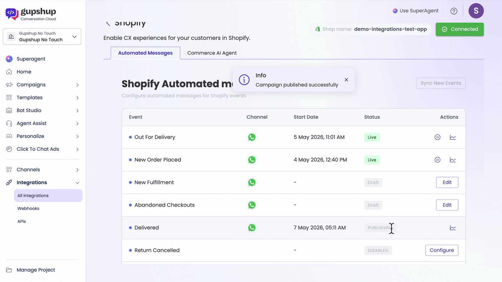 Shopify automated whatsapp campaigns
