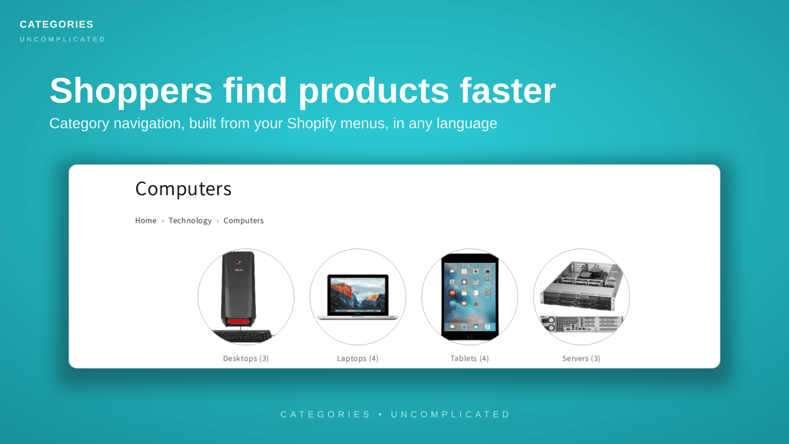 Category breadcrumbs and sub-category icons on a storefront