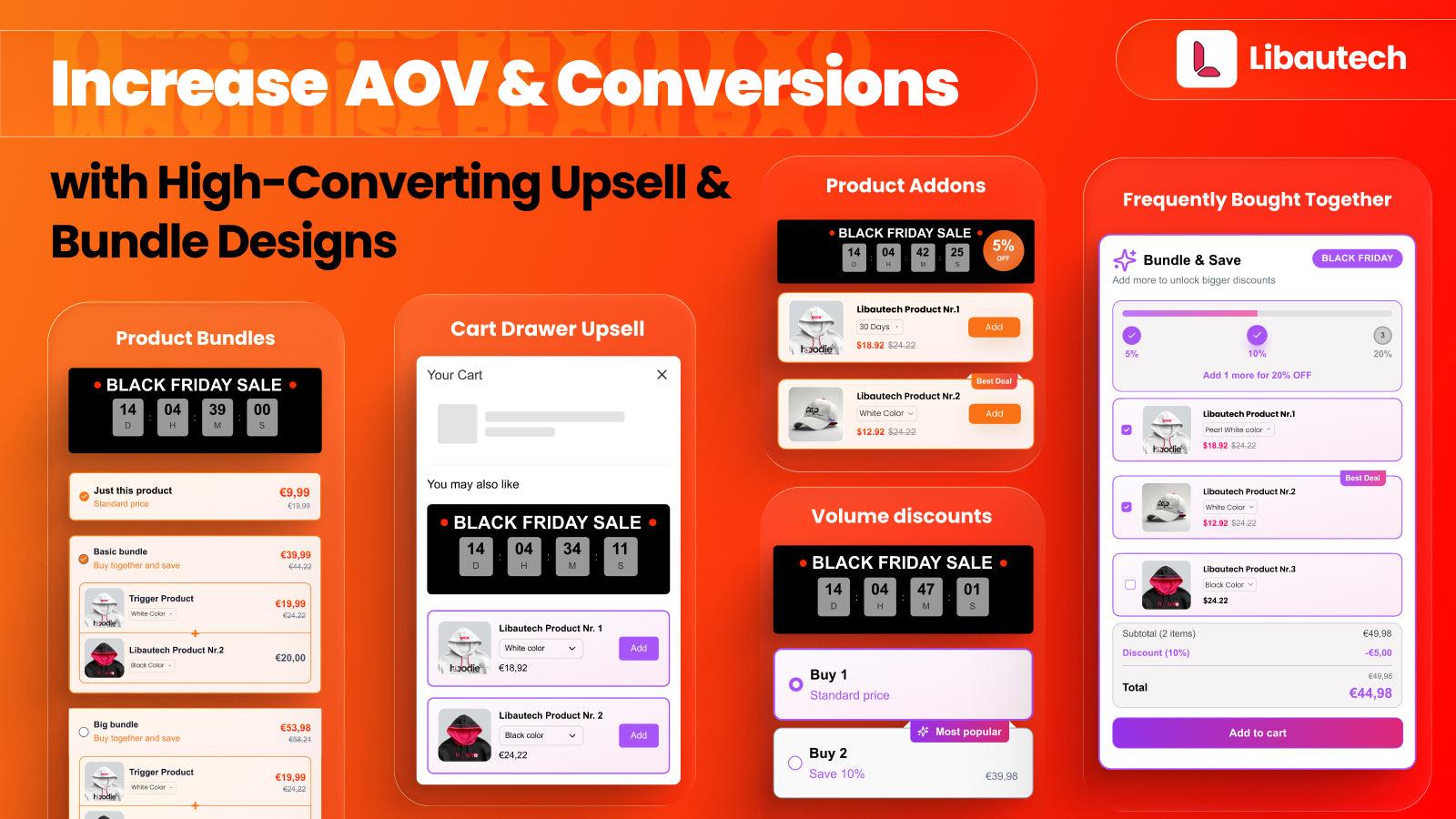Add multi upsell offers as add ons, Bundles, cart upsell, fbt