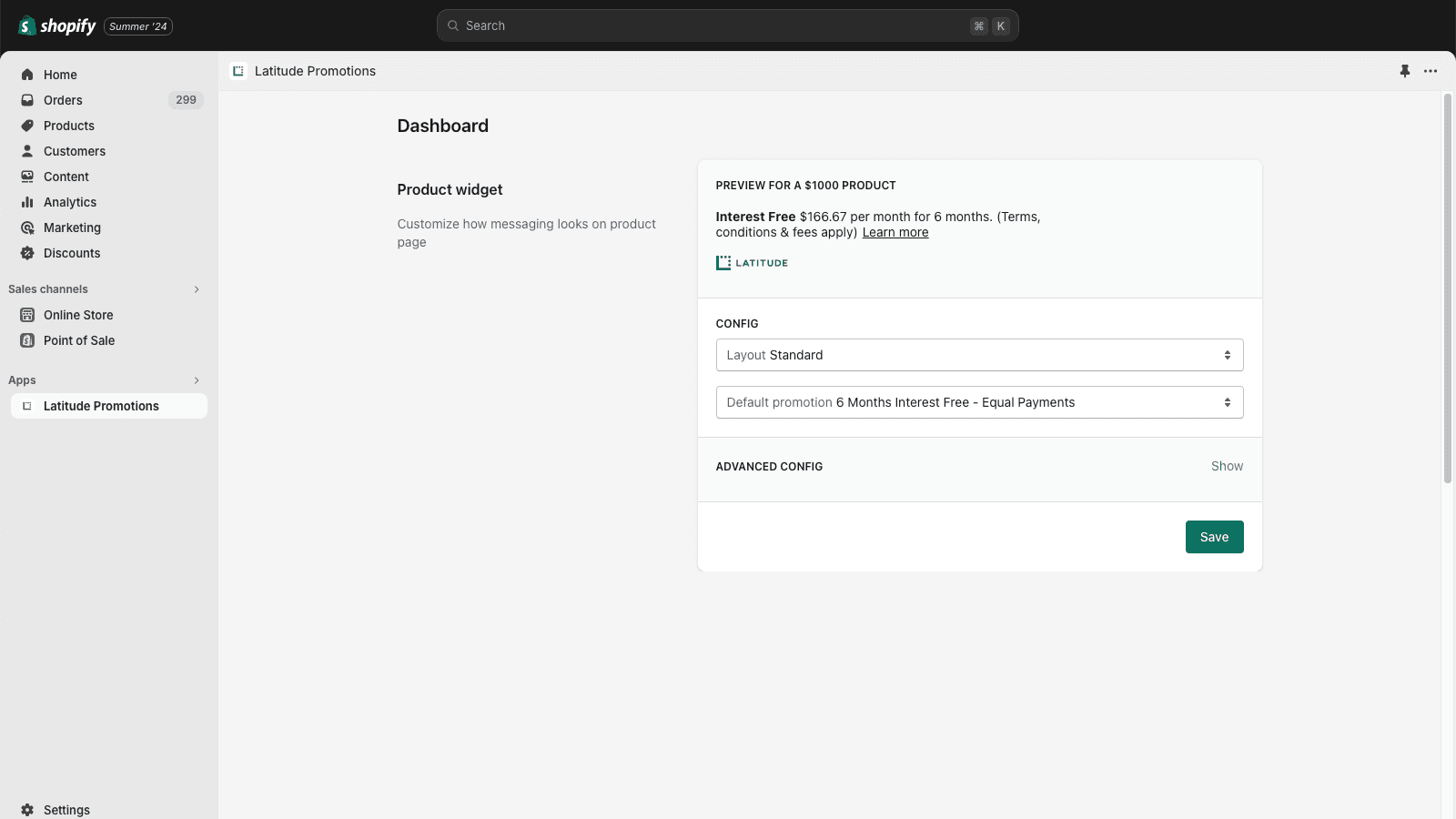 Customise Latitude widget on Shopify admin