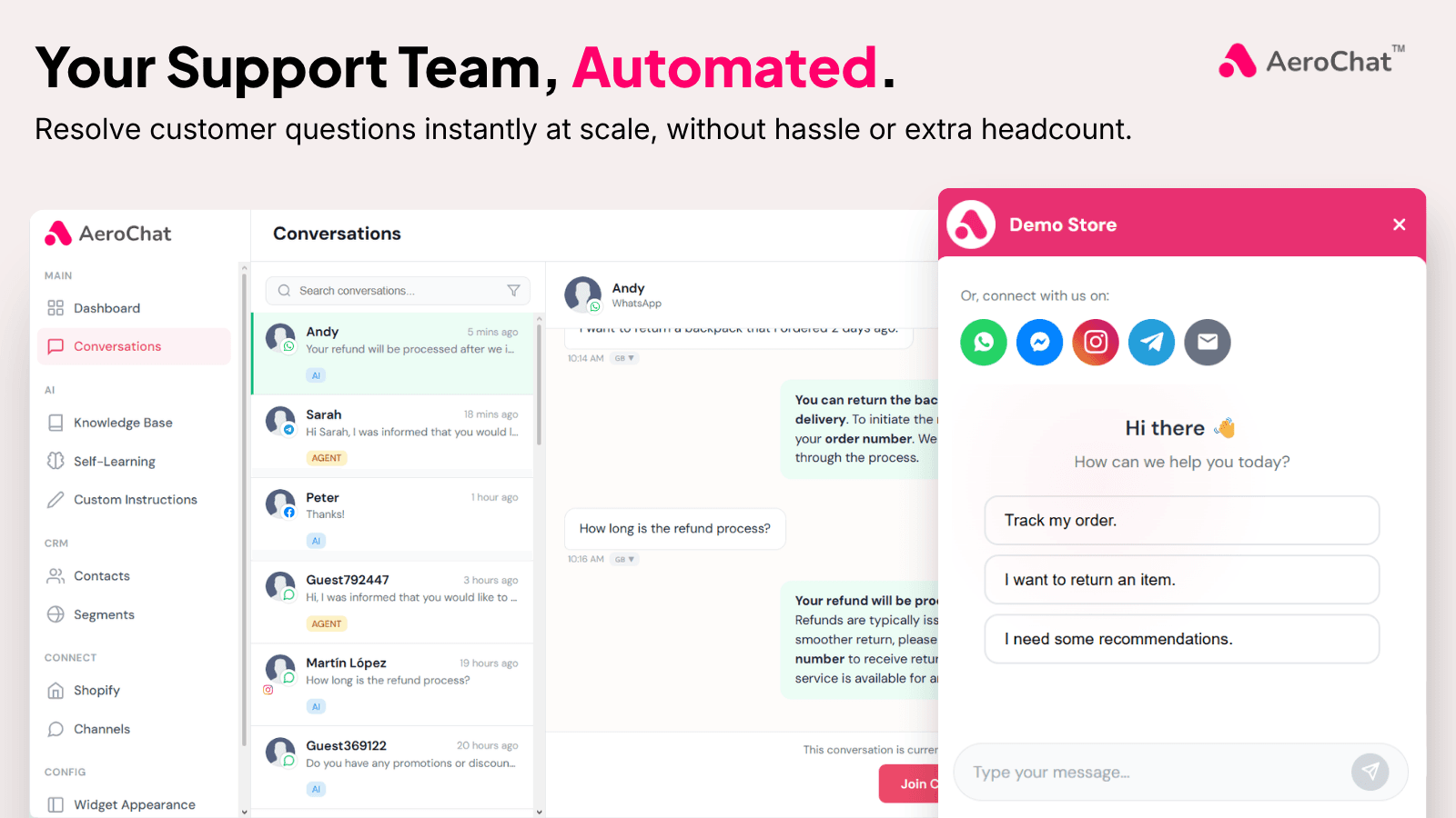 AI Chatbot Agent to automate and scale your customer support.