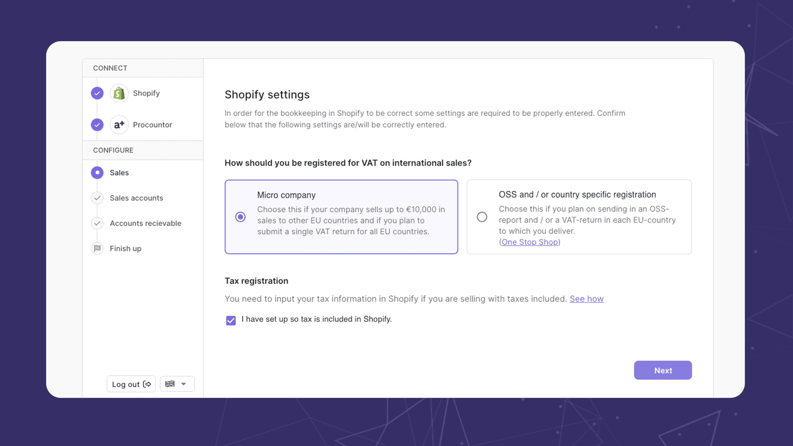 Choose microcompany or OSS/country specific registration