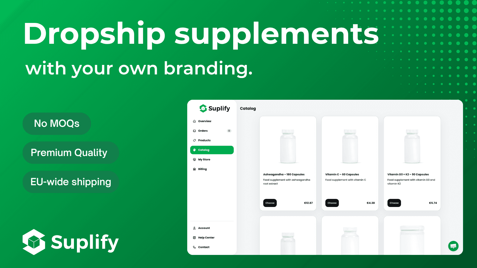 Dropship supplements with your own branding - No MOQ