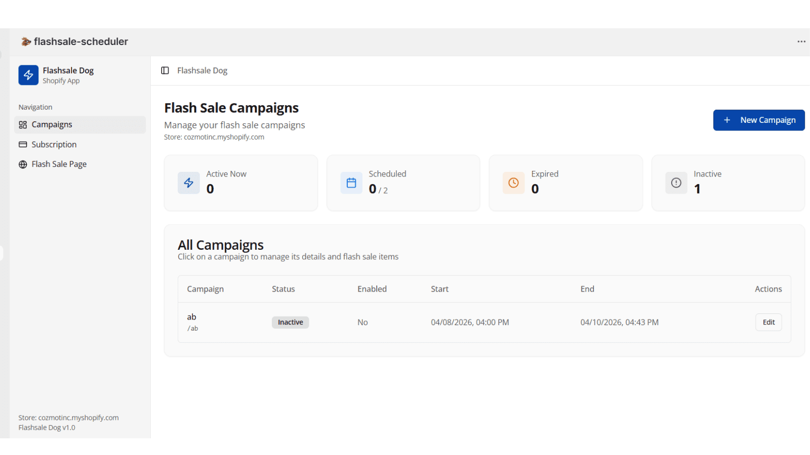 Flash Sale App Main Dashboard