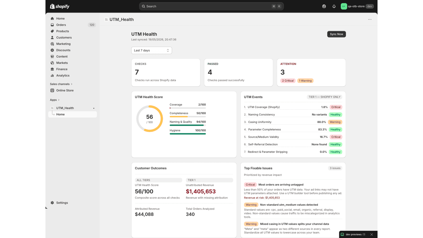Monitor UTM tracking health and attribution quality