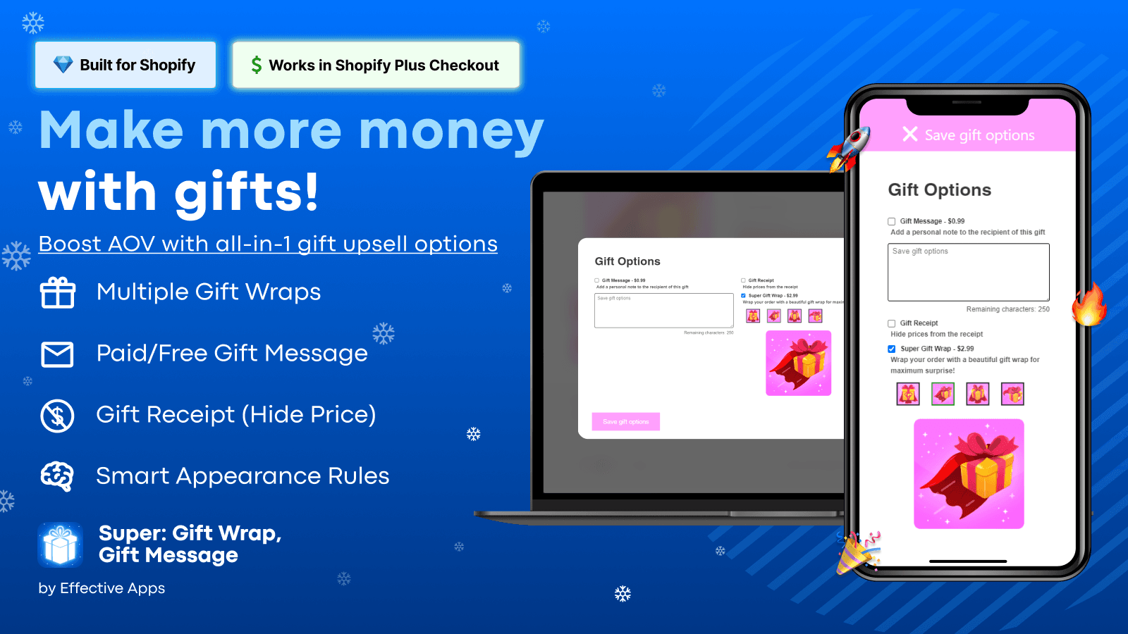 Gift options upsell shown pre-checkout to increase AOV & revenue