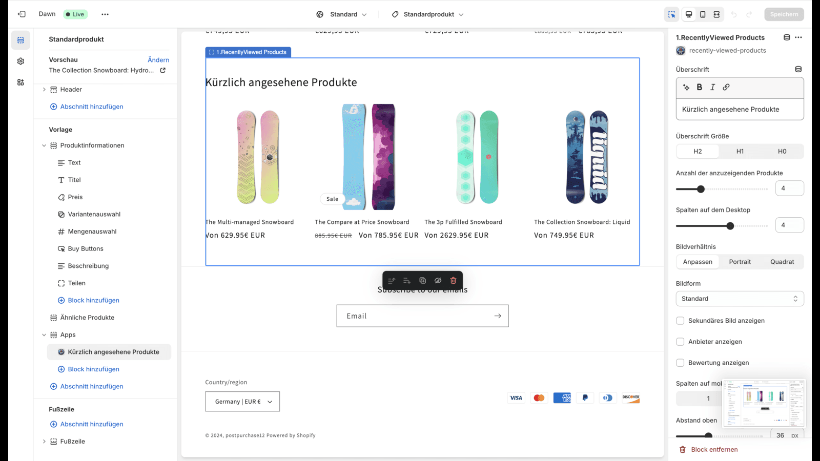 recently viewed products admin view
