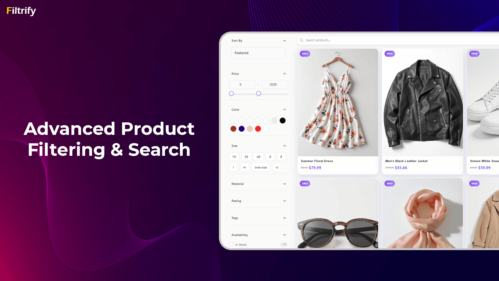 Advanced product filtering and search with color and size option