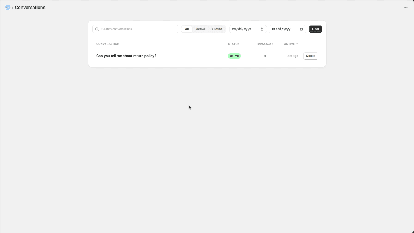 All customer conversations in one searchable dashboard