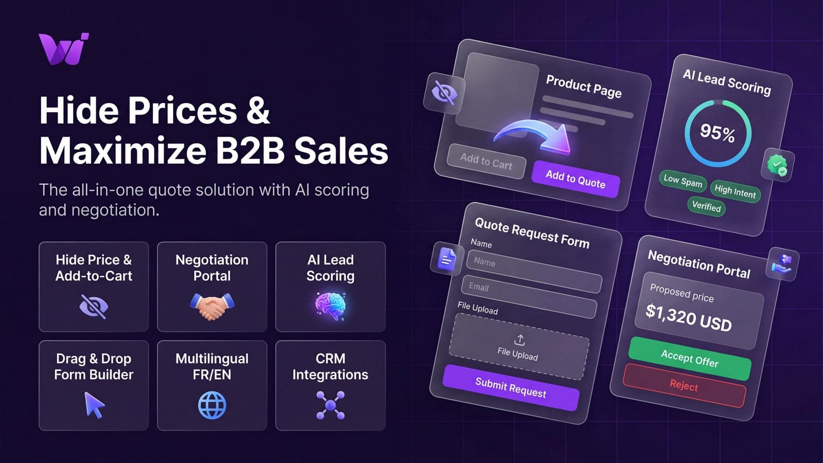 Hide prices and collect quote requests with AI lead scoring