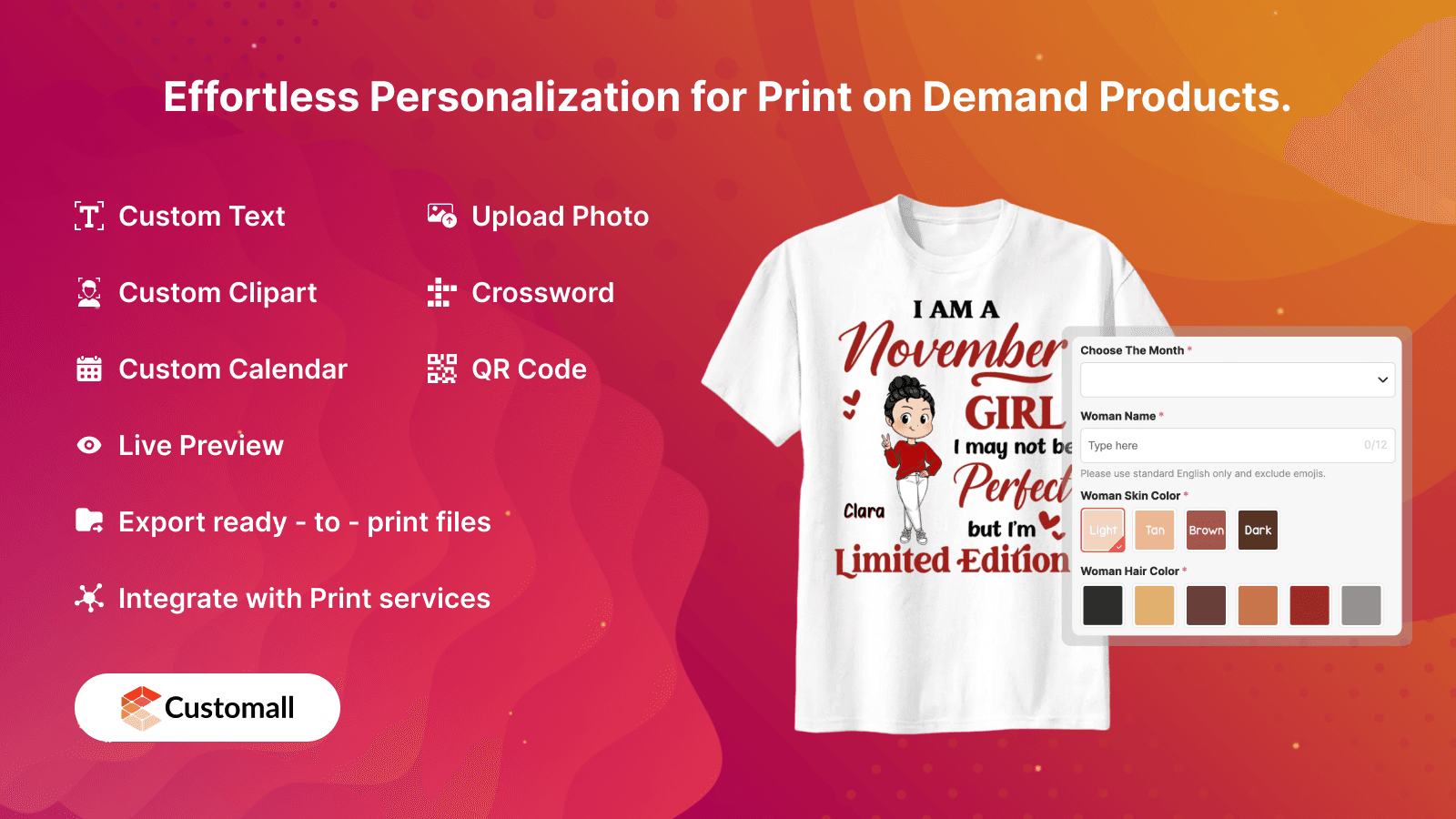 Customall Effortless Personalization for Print on Demand Product