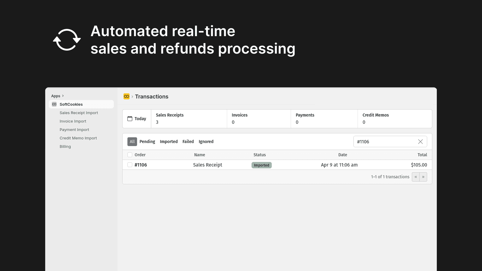 Screenshot for automated real-time sales and refunds processing