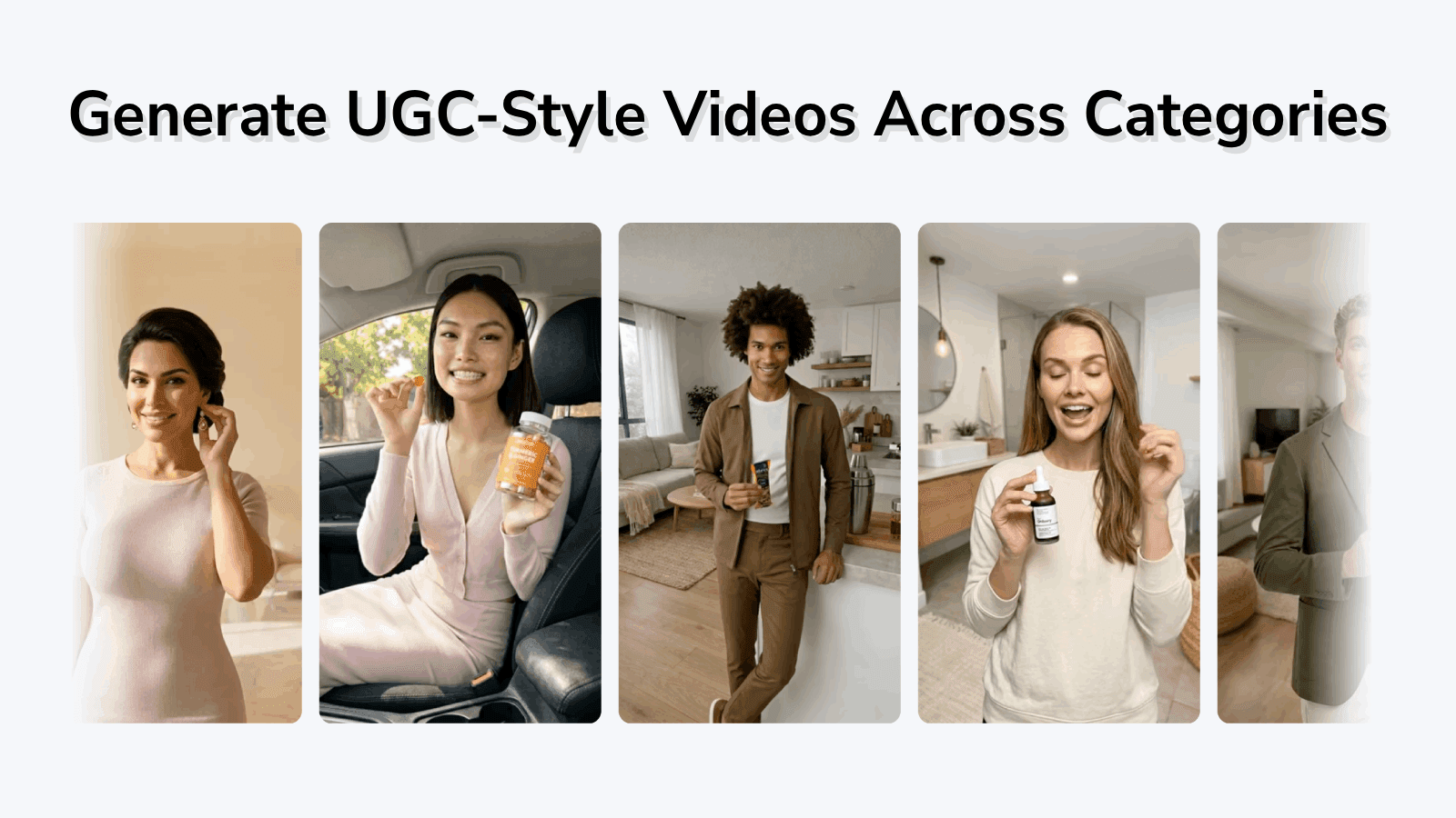 UGC-style product video examples across multiple niches