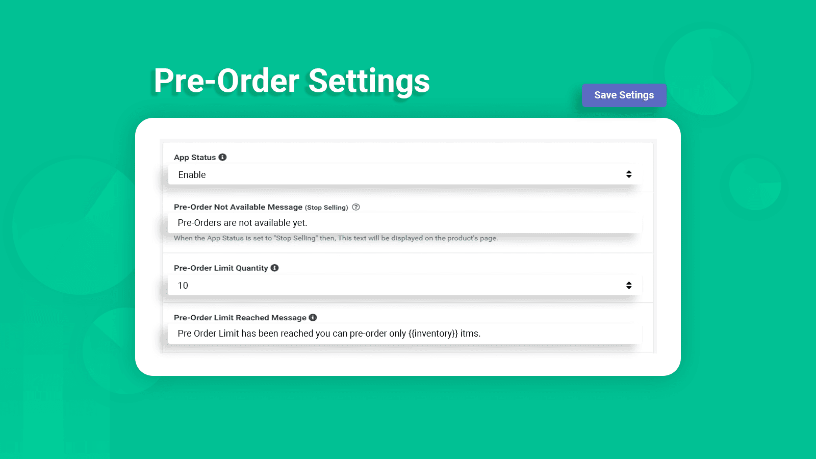 PreVue: Pre Order Products settings
