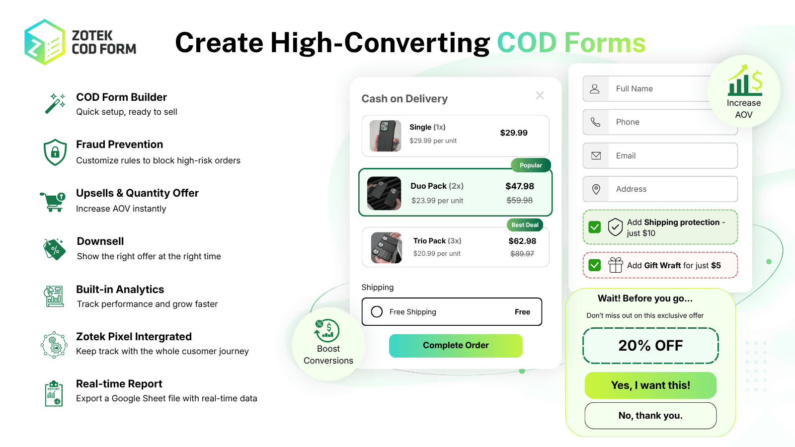 one click Zotek cod form