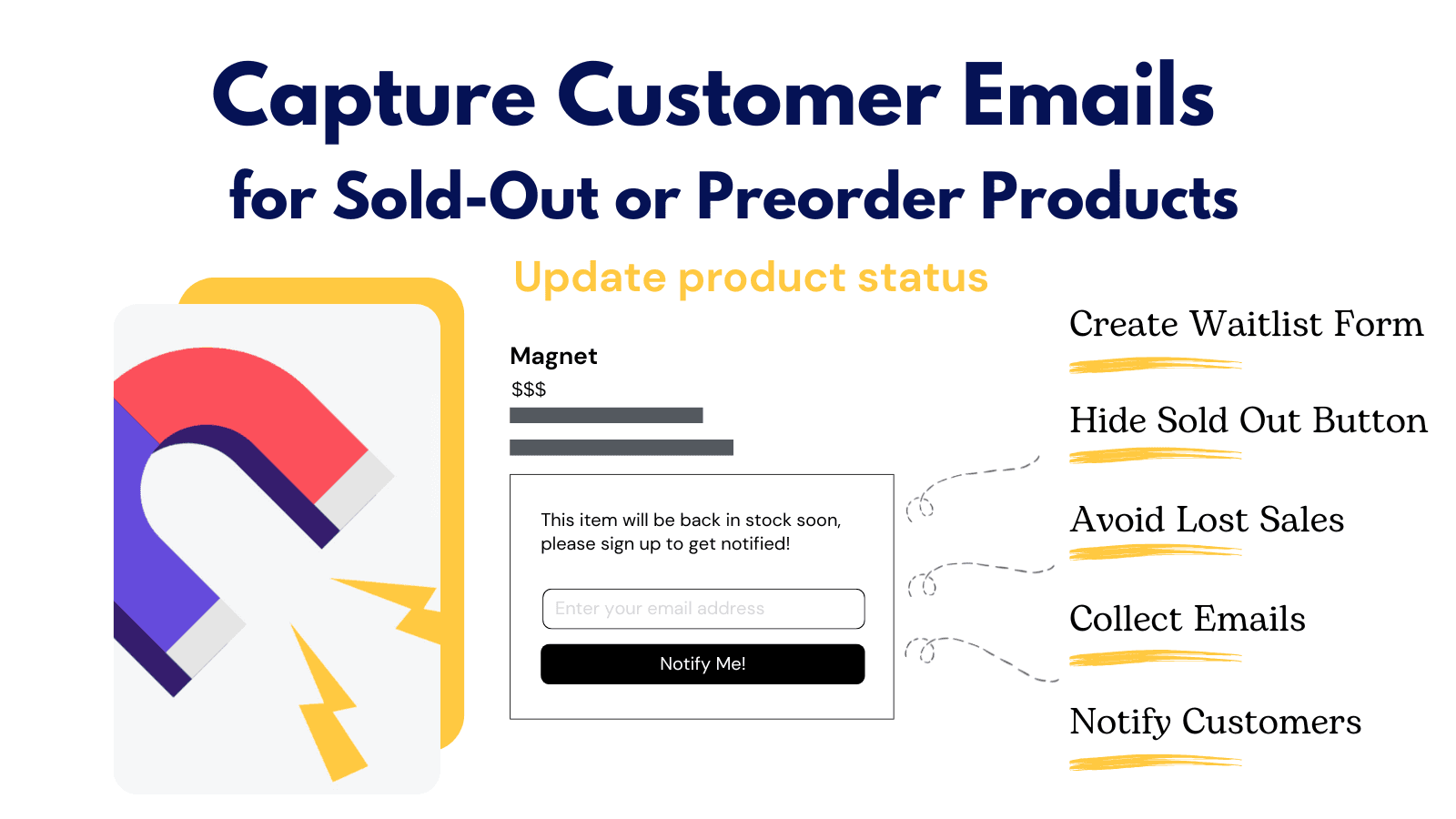Capture customer emails to avoid lost sales, vacation, preorder
