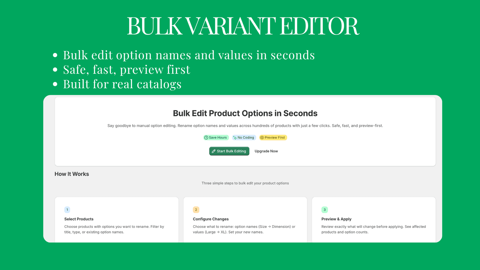 Bulk Variant Editor home page