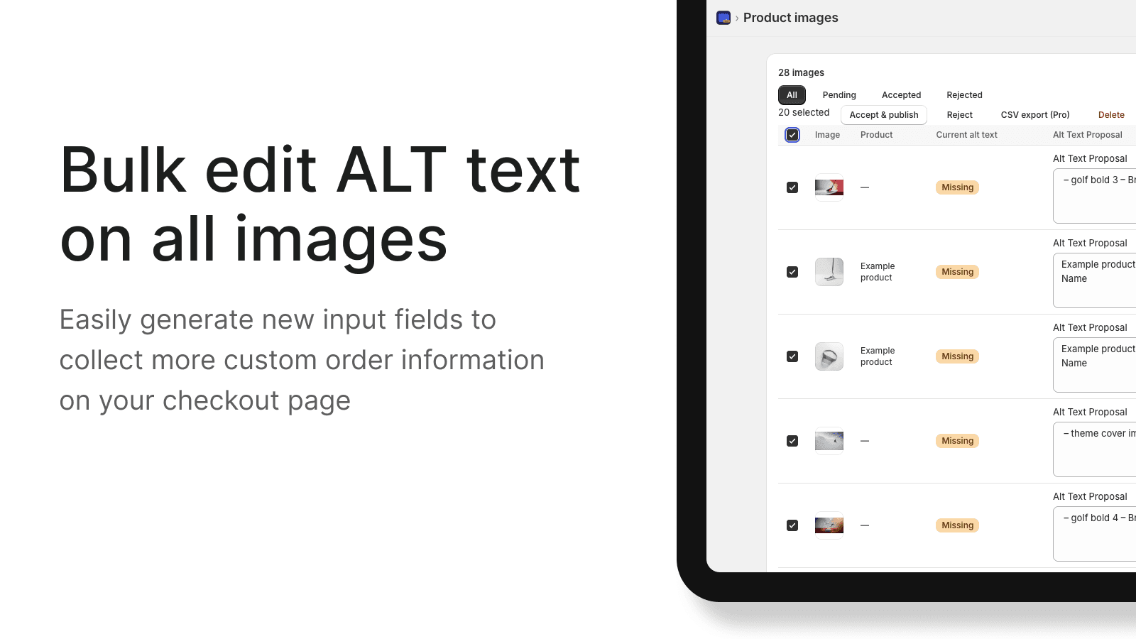 Bulk edit image ALT text Shopify app