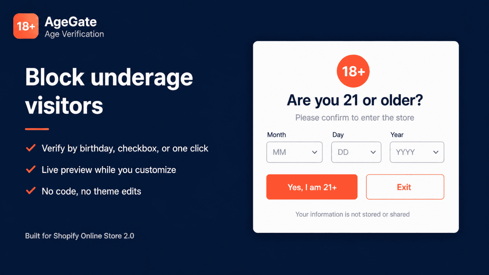 Block underage visitors with AgeGate's age verification popup
