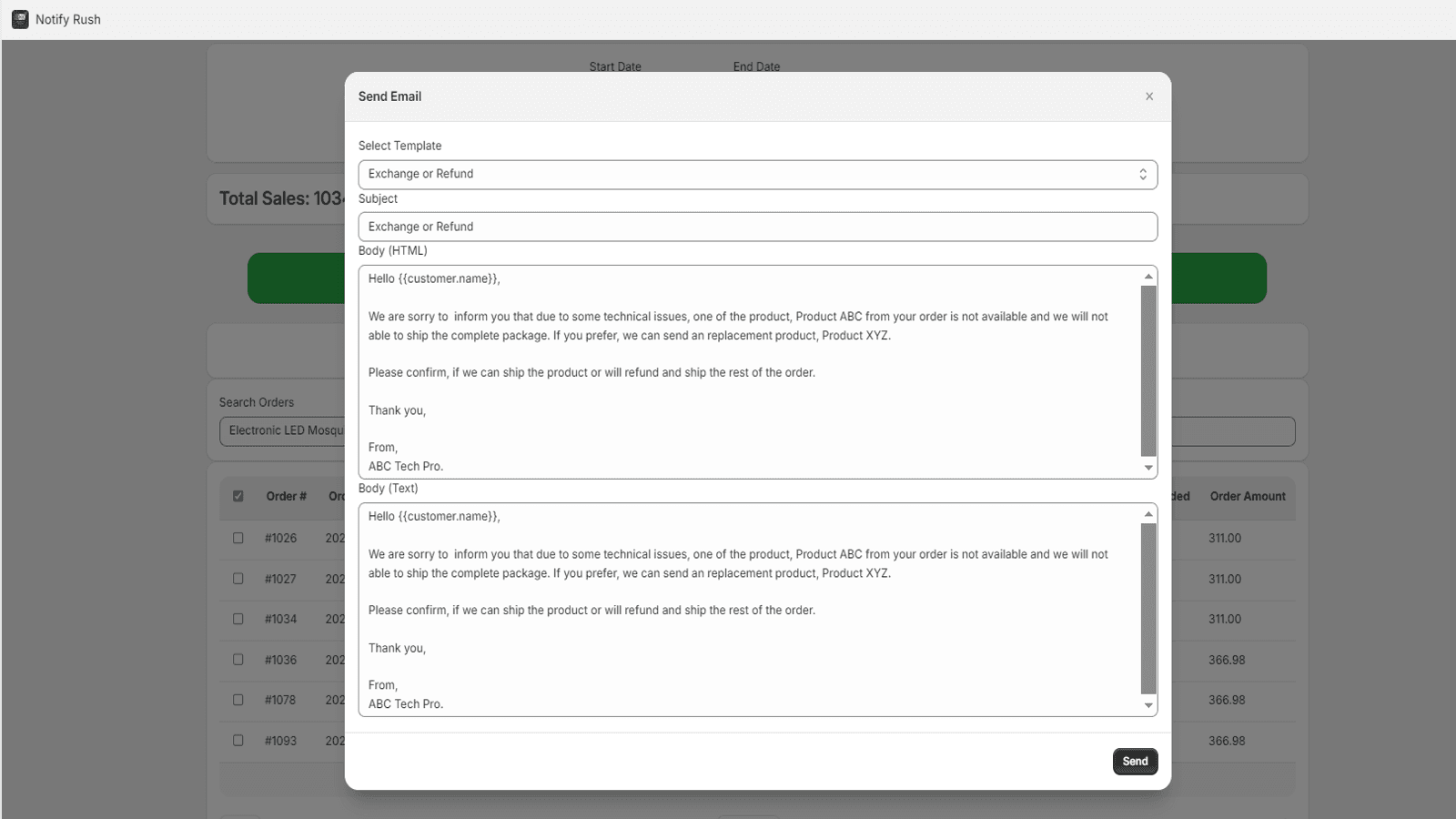 Notify Rush - Send Email