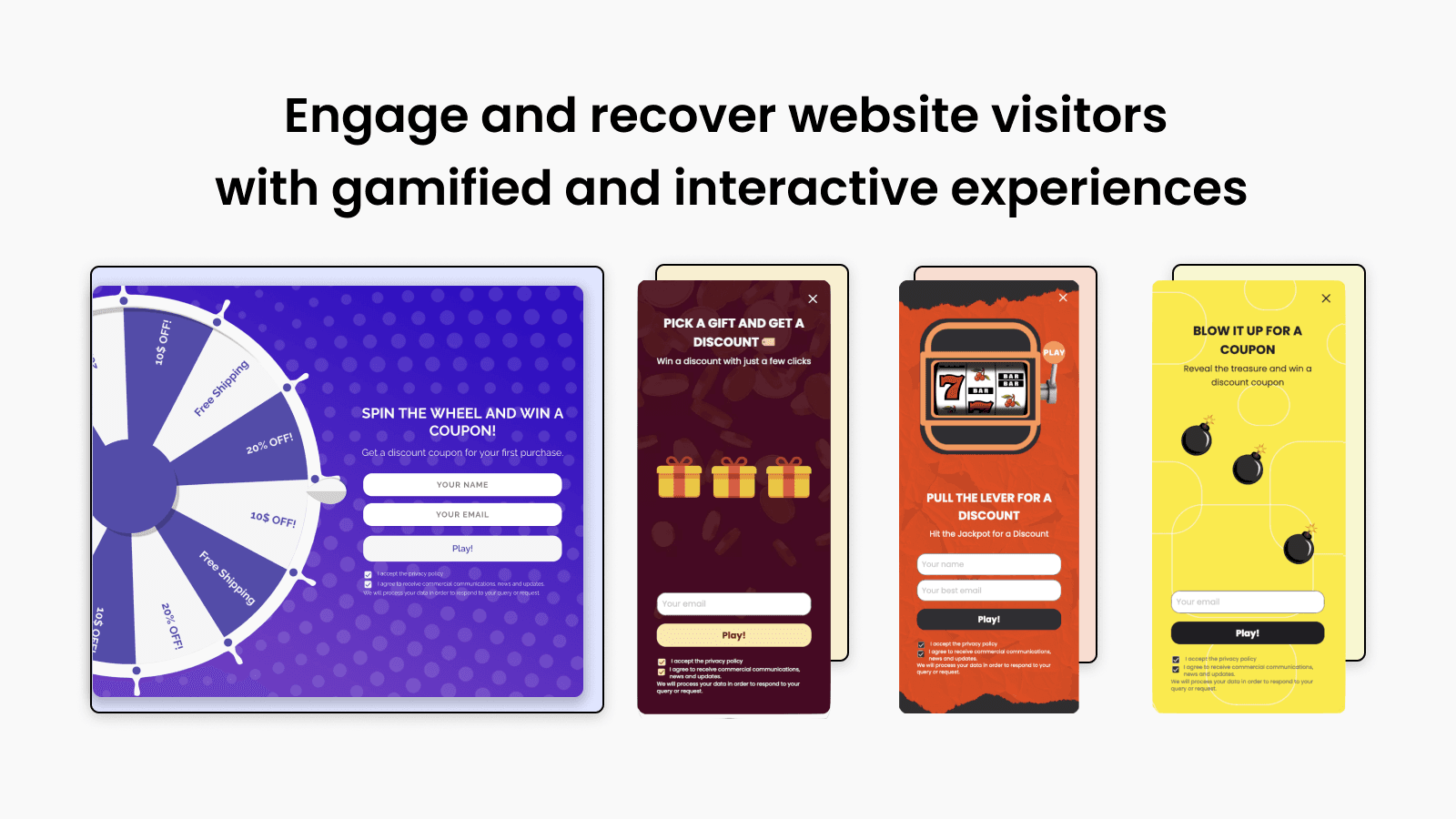 Engage and recover website visitor with gamified and interactive