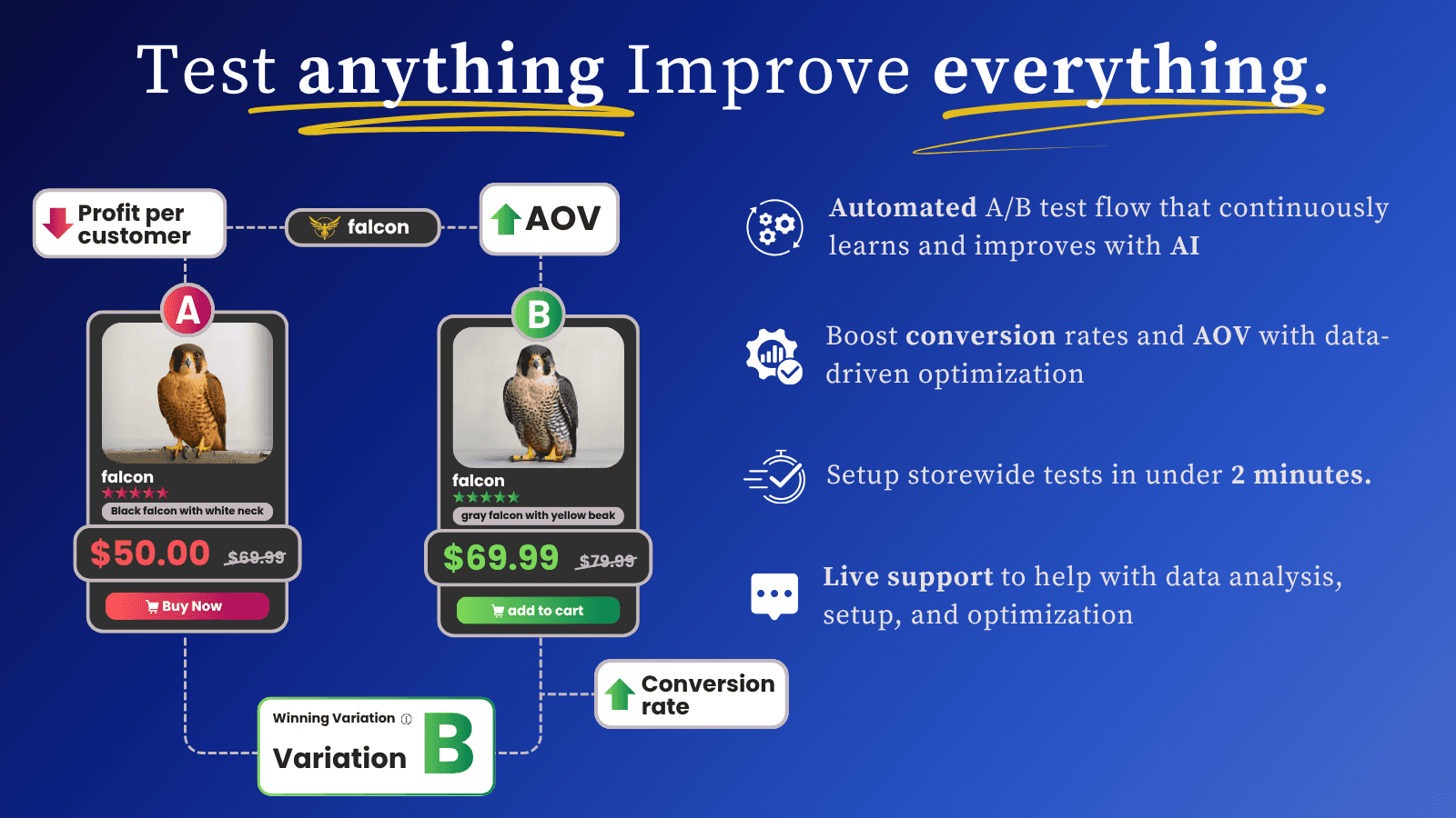 AB Test AB test and split test to improve CRO CVR and AOV fast