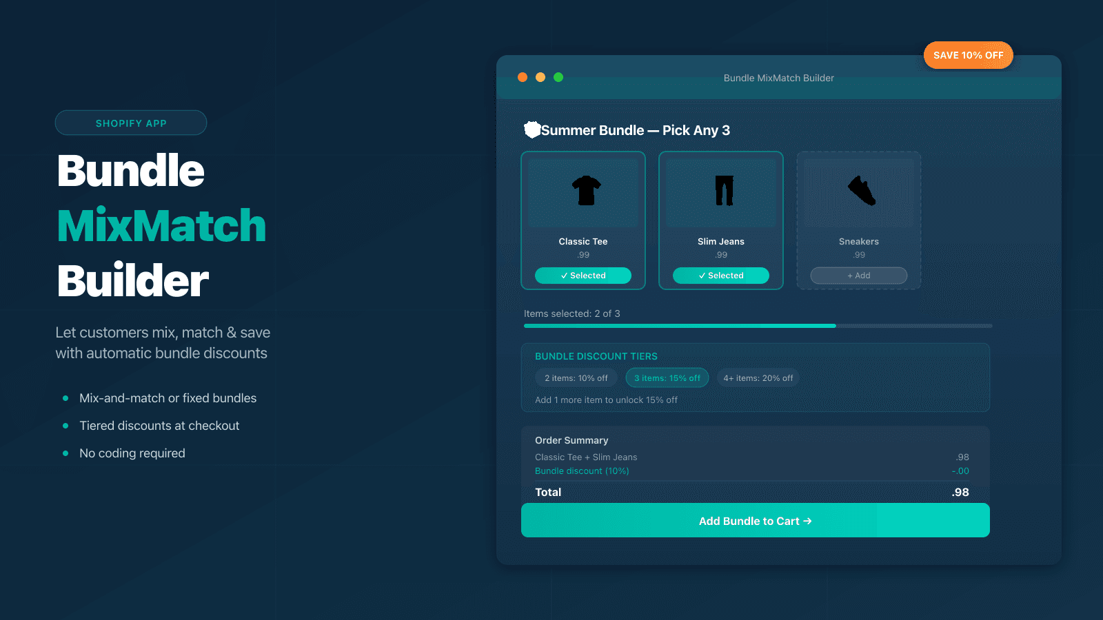 Bundle MixMatch Builder app UI showing bundle widget