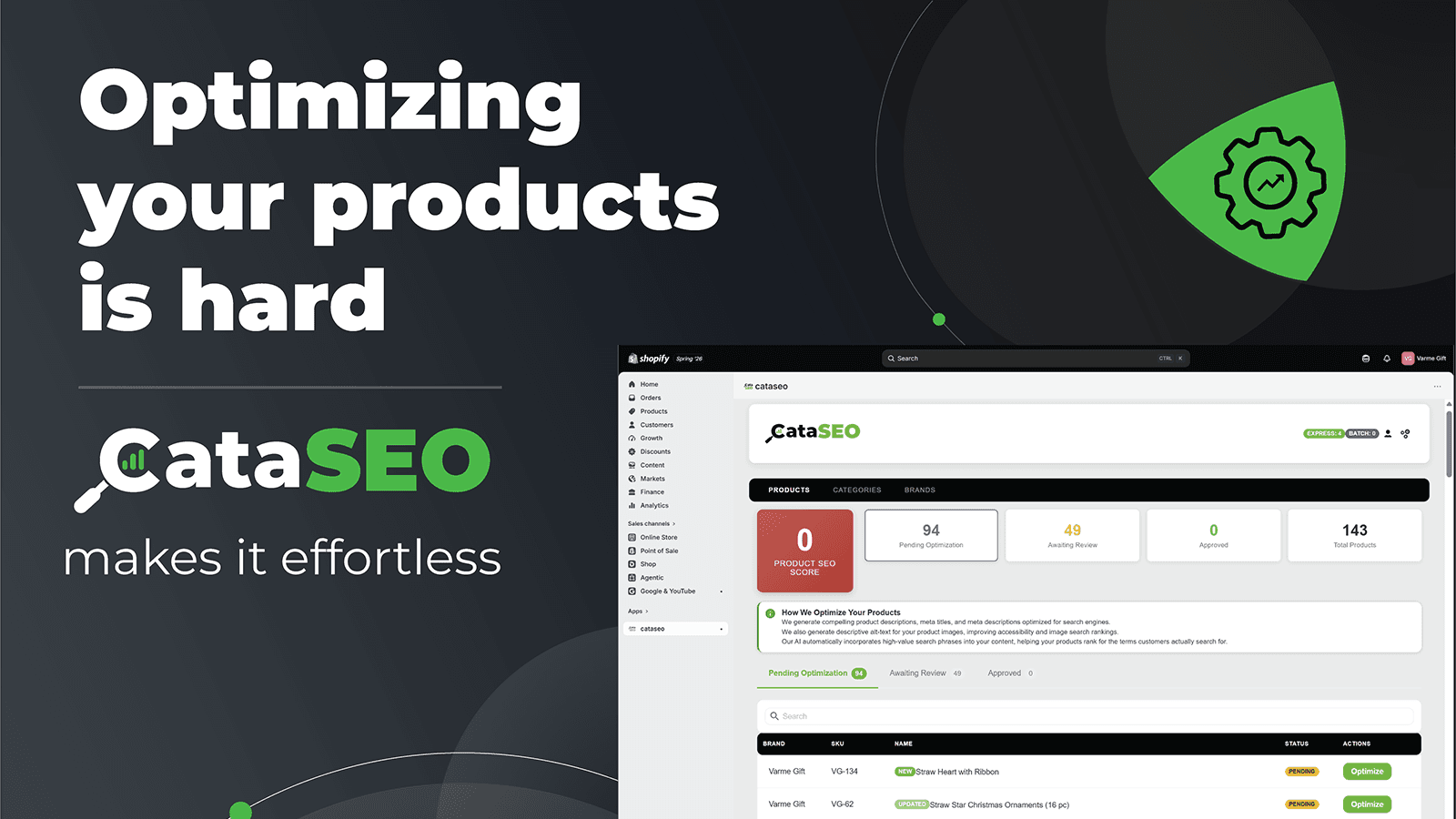 CataSEO Product Optimization Dashboard Screen