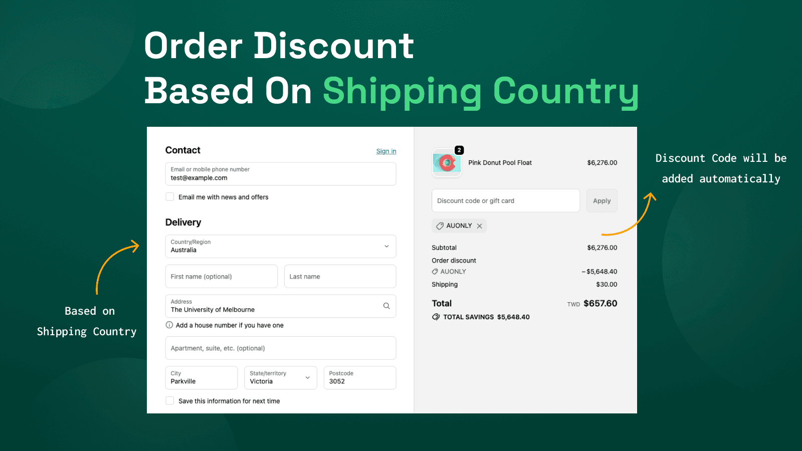 order discount for shipping country