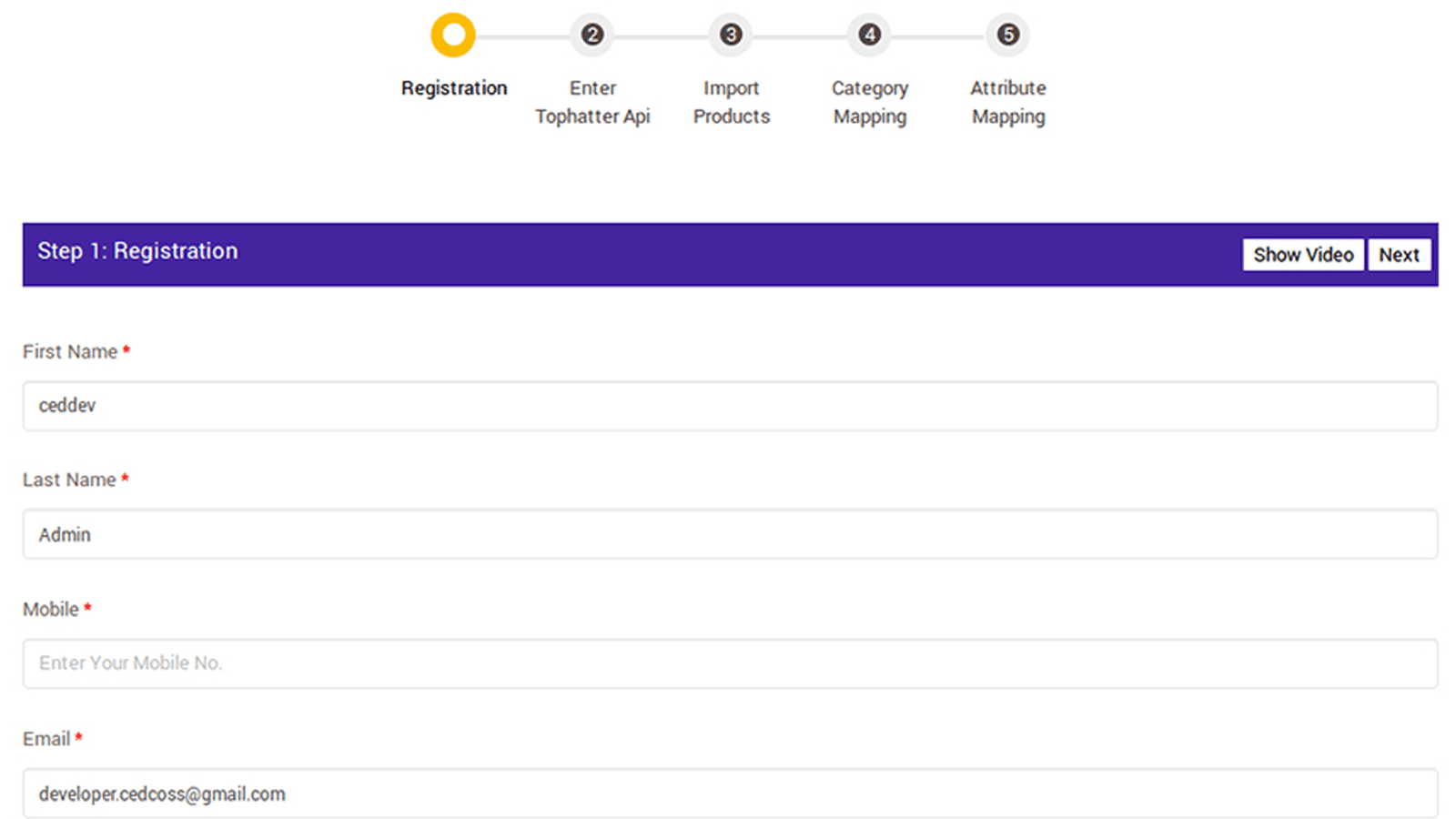 Registration process to contact with our sellers