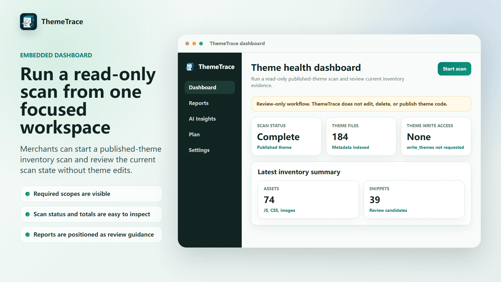 ThemeTrace read-only theme scan dashboard