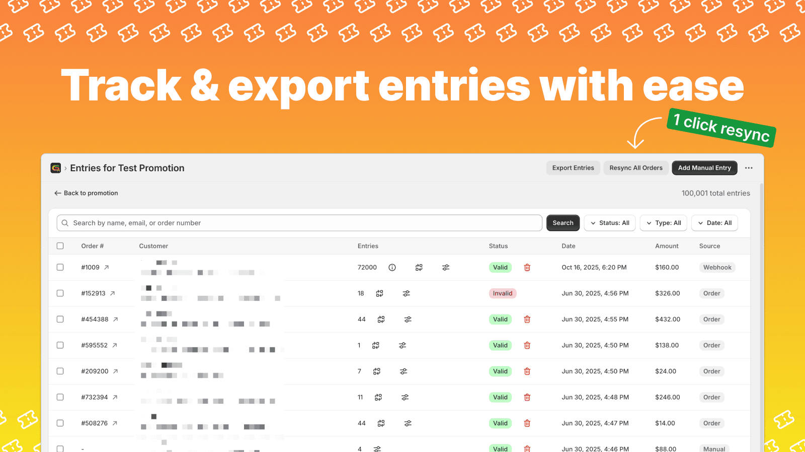 Entry tracking features