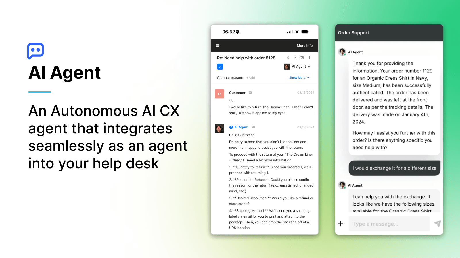 An AI CX agent that integrates seamlessly in your help desk