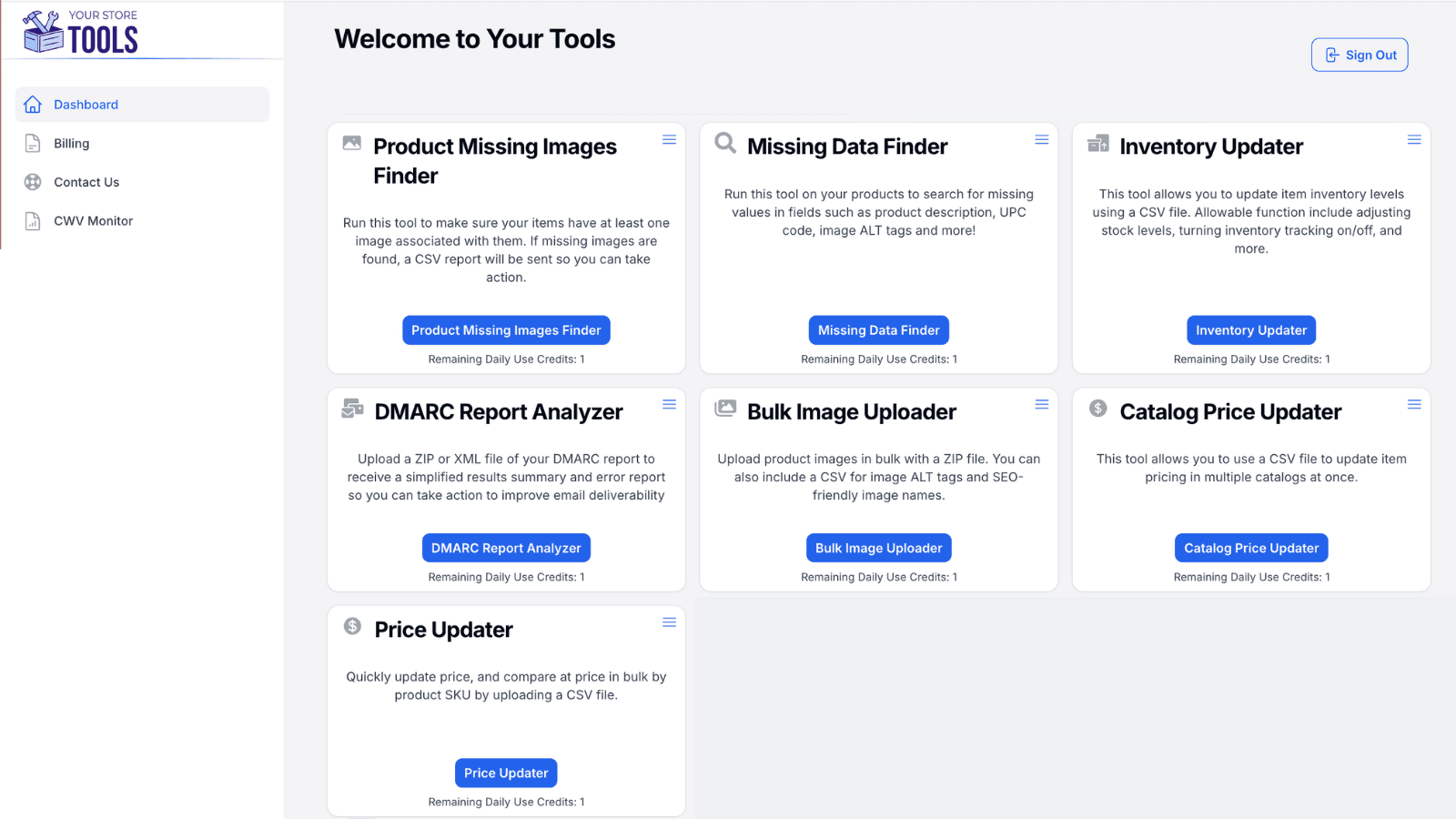Your Store Tools Dashboard