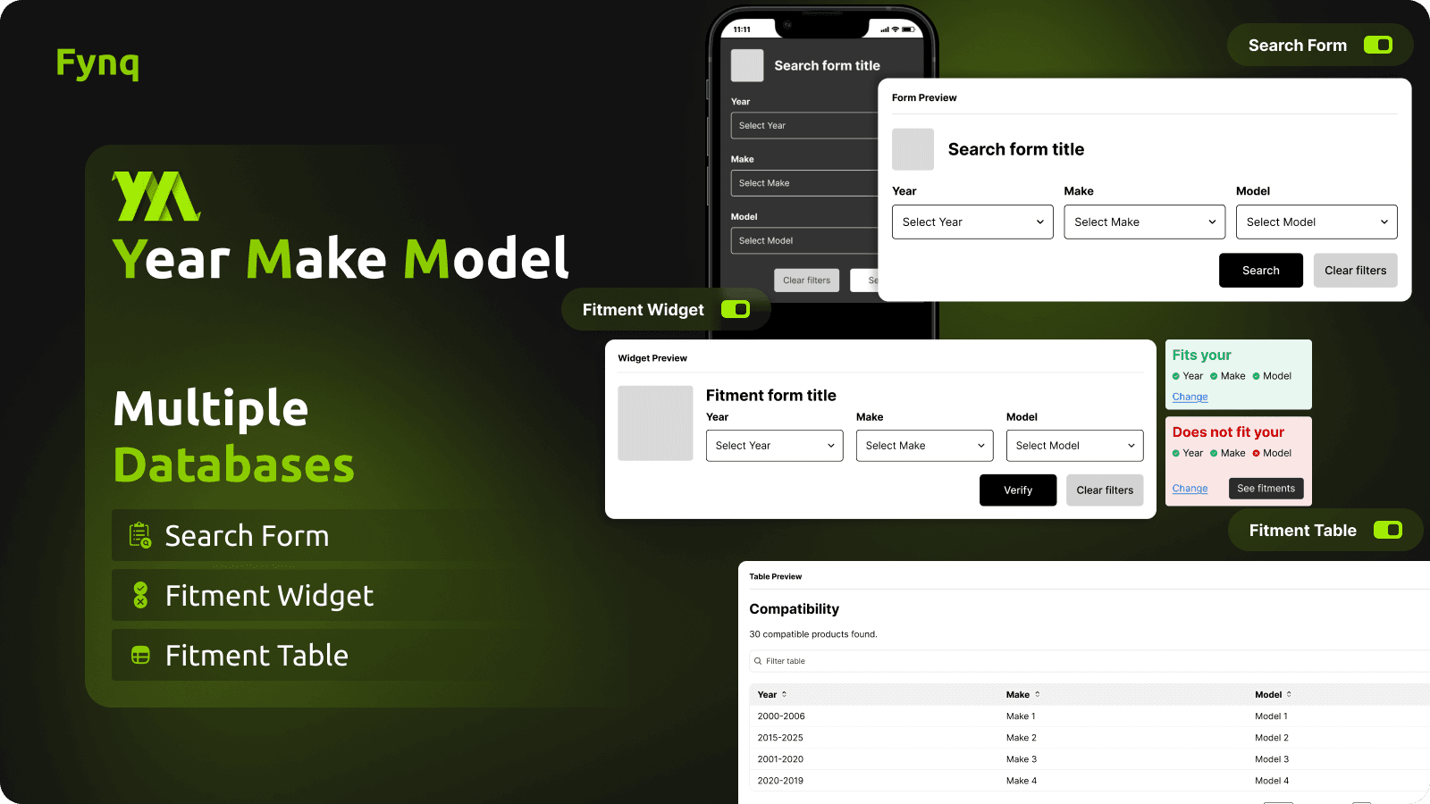 Fynq Fitment Table, Year Make Model Search App with Multi DB